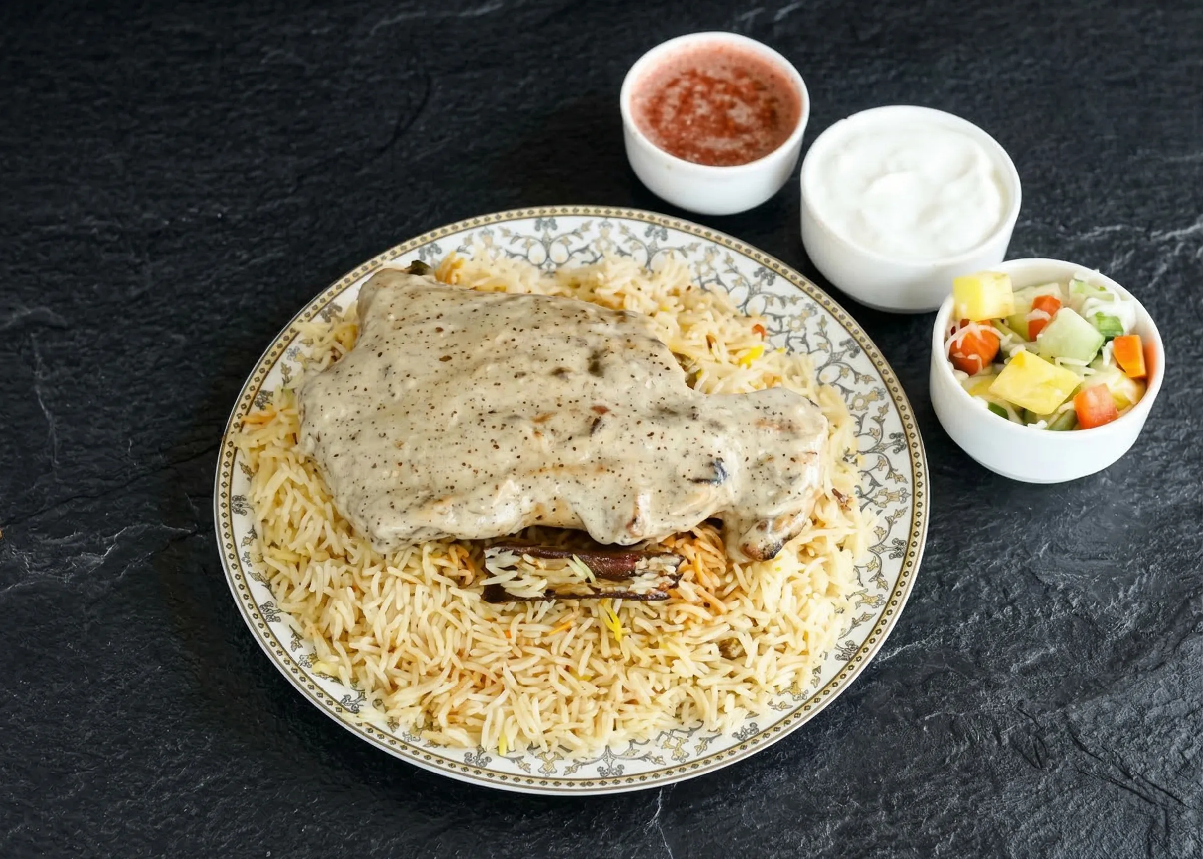 Afghani Shawaya Mandi with creamy cashew marinade